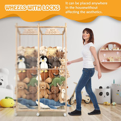 Stuffed Animal Storage Zoo with Wheels, 64″ Wooden Large Stuff Animals Plushies