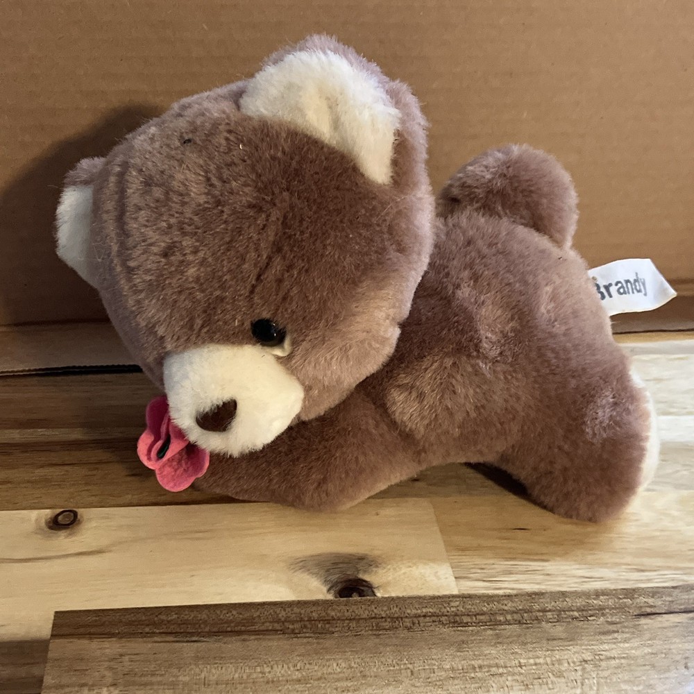 Russ Brandy Small Plush Teddy Bear Brown w/ Pink Flower Vintage 1984 MPN 259