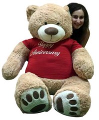 Happy Anniversary Giant Teddy Bear Five Foot Soft T-Shirt Says HAPPY ANNIVERSARY