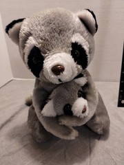 Vintage Conesco Chase Stuffed Plush Mama Raccoon Hugging Baby Hook Loop