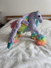 OOAK Handmade Pegasus Plush Rainbow Wings Fantasy Unicorn Art Doll Gift
