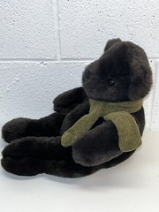 Pottery Barn Plush Bear Stuffed Toy Green Knit Scarf 15” Dark Espresso Brown P5