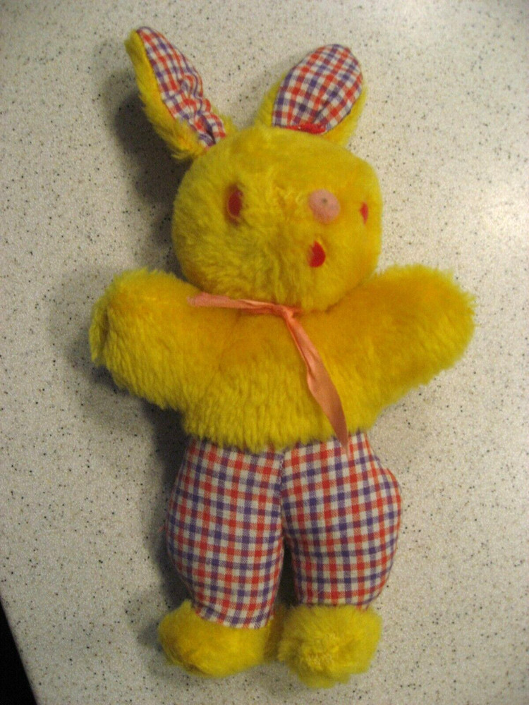 Vintage 1960’s Carnival Game Prize Rabbit Stuffed Animal about 10″T Red Eyes