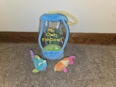 Rare Russ Berrie Baby First Fish Bowl Green Orange Tropical Fish Plush Vintage