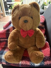 Vintage 1986 Dakin Fun Farm Teddy Bear 21″ Brown Plush Stuffed Red Bow Tie