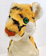 Rushton Company Sitting TIGER Plush Animal Green Eyes Atlanta Ga. VTG 50s-60s