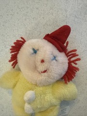 Vintage Eden Pastel Yellow Clown Plush Stuffed Animal Bell Rattle Sleeping Hat