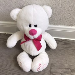Inter-American Products Plush Bear Lovey White 12″ Tall Pink Bow Stitched Eyes