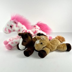 Aurora Flopsies & Mini Flopsies Horse/ Pony Plush Lot Of 3- Pink/Brown