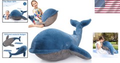 43 inch Blue Whale Plush Toy Super Soft Cuddle Pillow for Kids Adults Gifts