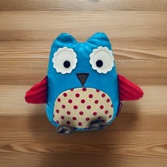 Pottery Barn 2011 SKIP HOP BLUE OWL RED WINGS POKA DOT TUMMY Plush Bean Bag