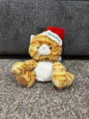 Aurora Holiday Orange Kitty Cat Meowy Christmas Santa Hat Plush Stuffed Animal