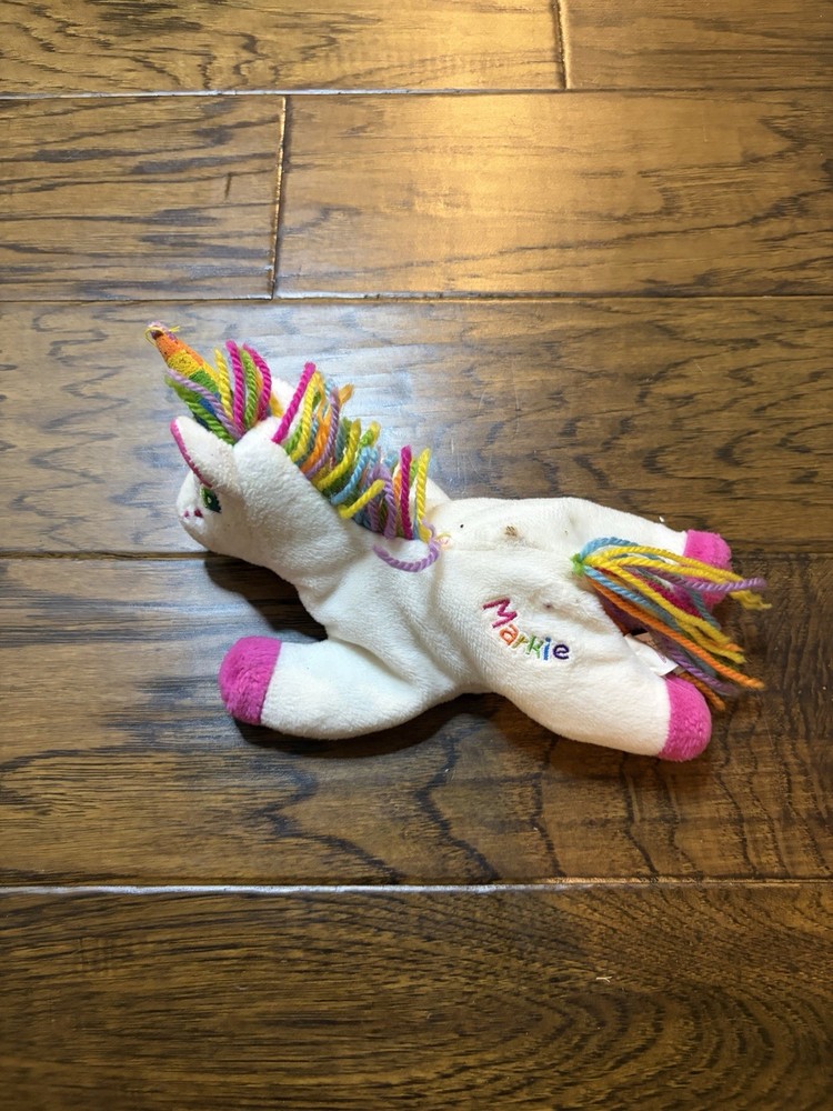Vintage Lisa Frank Markie Rainbow Unicorn 8″ Plush Bean Bag Stuffed Animal 1998