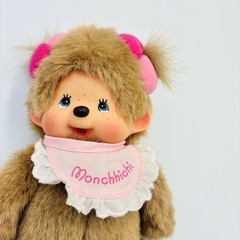 Monchhichi Sekiguchi Girl Doll Heart Angel Wings Pink Bib Valentine 7.5″ RARE