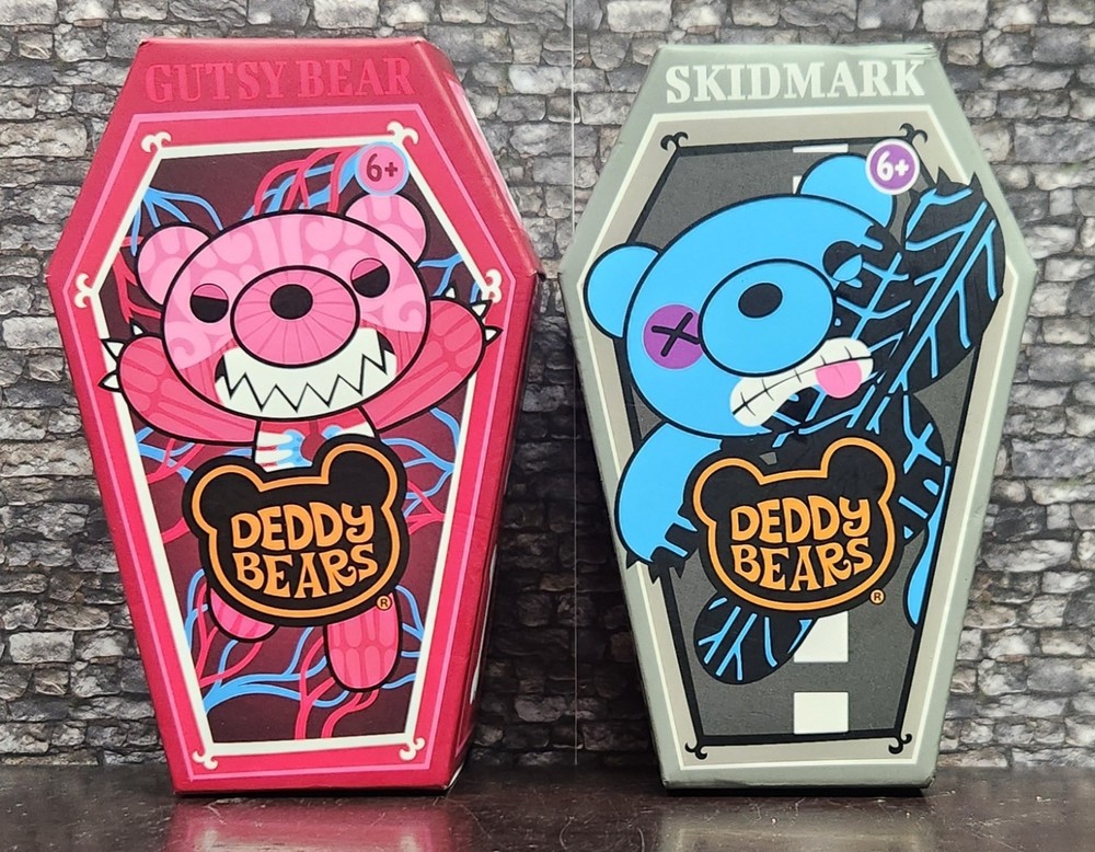 (2) Deddy Bears Plush Toys Horror Coffin Series • 5” Gusty Bear & Skidmark Lot