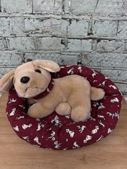 Wal-Mart Plush Yellow Lab Puppy in 101 Dalmatian Puppies Print Dog Bed Red