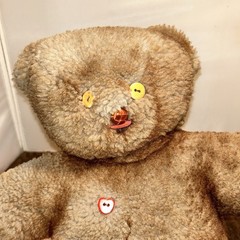 Button Face & Heart Therapy Autism Plush Bear 17” Inch Vintage