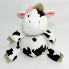 Baby Cow Plush White Chocolate Brown Spotted Pink Ears Flower 12” Stuffed Aspen