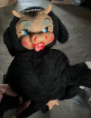 Vintage Rubber Face Black Cow with Udders and White Stripe Stuffed Animal Plush
