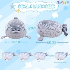 TOYSYM Chubby Blob Seal Pillow Cute Plush with 4 Baby 16 inches, Gray