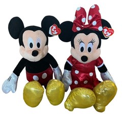 Ty Sparkle Disney Mickey Minnie Mouse Plush Set Red Metallic Beanie Babies 12in