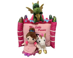 My Little Princess 9x6x3 Plush Castle & 3 Plush Set Pink Princess Unicorn Dragon