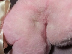 21″ vintage KB Brothers PINK WHITE BUNNY RABBIT PINK SPANGLED EYES plush stuffed
