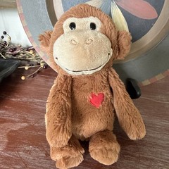 Aurora David Monkey Plush Red Heart 9″ Brown Stuffie Toy Cute Jungle Animal Love