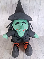 Vintage 90s Halloween Wicked Witch Plush Green Nylon Soft Toy VTG 1990s Rare