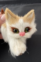 Vtg Real Rabbit FUR Kitty CAT Kitten Stuffed Animal Glass Eyes Felted Tri-color
