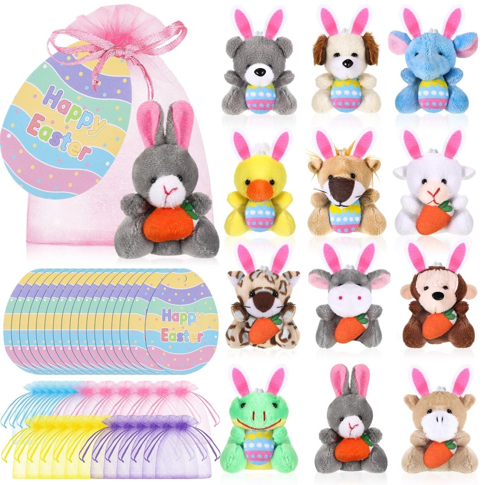 36 Pcs/12 Set Easter Mini Stuffed Animals Gift Set 12 Plush Animal Keychains …