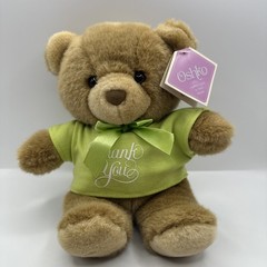 Oshko International Teddy Bear Brown Plush Thank You Green T-Shirt 11”, 8” Sit