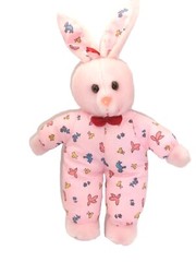 Vtg Soft Things Pink Bunny Rabbit Plush Stuffed Animal Bird Print Cloth Suit 12″
