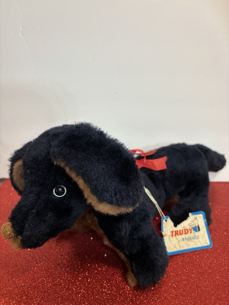 Trudy Vintage Washable Plush Dog Black And Brown Dachshund