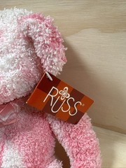 Rare Pinkie Russ Berrie Pink White Teddy Bear Ribbon Terry Cloth Plush 11” Soft