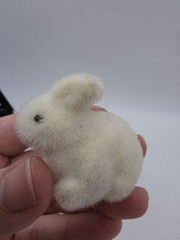 White Bunny Rabbit Fuzzy Fridge Magnet Vintage Old Rare