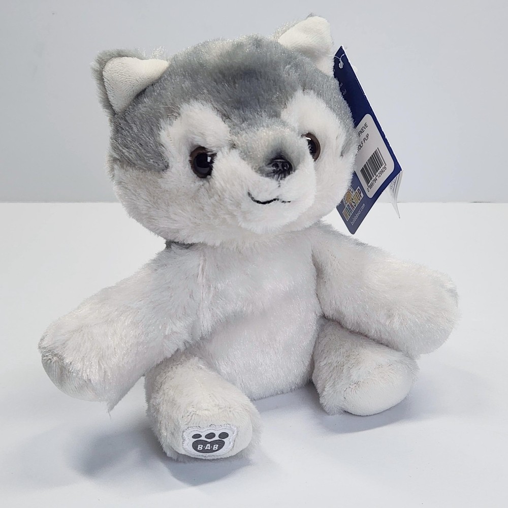 Build-A-Bear Mini Beans Wolf Pup Plush Stuffed Animal Small Gray White NEW Cute