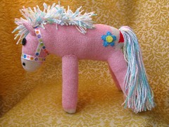 Sock Monkey Horse Pony Pink – Daisy Halter + Tattoo, Rainbow Mane Handmade