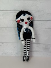 Kreepy Collectibles Gothic Doll Plush Keychain 10” Black White Blue Creepy
