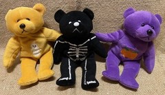 Lot Of 3 Genich Int’l Plush 8″ Tall Halloween Themed Bears Purple, Gold, Black