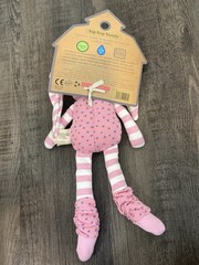 Organic Farm Buddies Plush Rattle Bunny Rabbit Doll Pink White Stripes Stars 12″