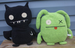 Vintage UglyDoll Lot of 2 Stuffed Animal Plush Ice Bat Ox 12″ Toys Black Green