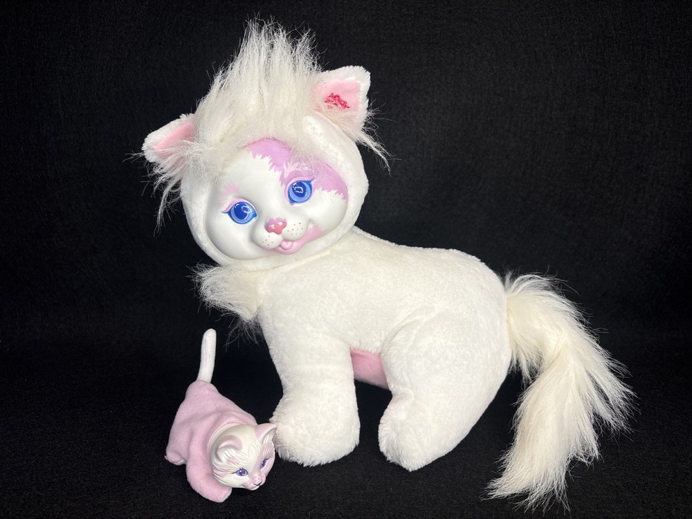 Vintage 1993 Hasbro Kitty Surprise White Pink Purple Cat Plush Sitting 1 Kitten