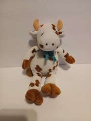 Manhattan Toy Co Green Floppy Brown White Cow Spots Bow Plush Plush 9”
