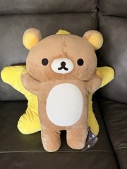 San-X Rilakkuma Bear Plush Doll w/ Yellow Star Pillow, Brown/Yellow 2020 Tags