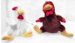GANZ Webkinz Pair Plush Chickens Shaggy White HM205 & Brown Rooster HM346 No Cod