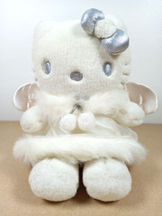 RARE Vintage Sanrio Hello Kitty WHITE SILVER SNOW ANGEL w/ Sparkle Fur 10″ Plush