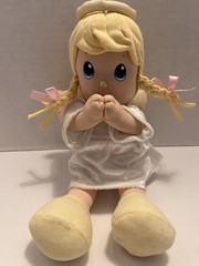Nuby 11” Sitting Girl Angel Plush Doll Praying Blonde Pigtails Halo & Wings NWT