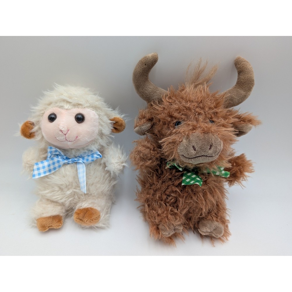 Walmart Plush Lamb Highland Cow Brown White Shaggy Farm Animal Lot