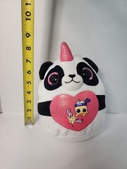 Small Panda Unicorn Plush Toy White Black Pink Wings Heart Patch Stuffed Animal